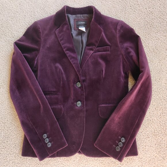 J. Crew Jackets & Blazers - J. Crew Velvet Schoolboy Blazer Purple Plum Eggplant 0